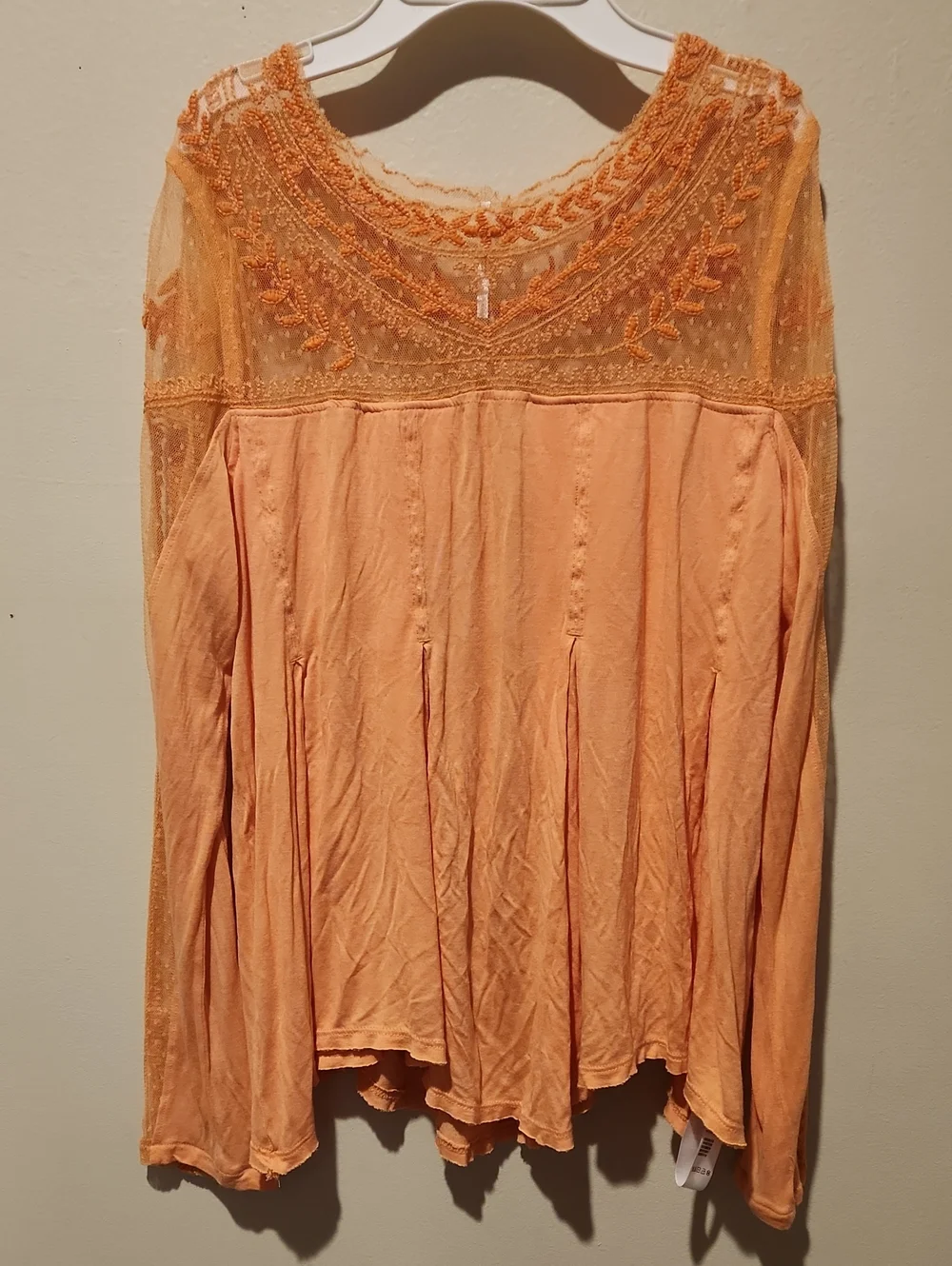❤️ FREE PEOPLE JOJO EMBROIDERED LACE MIXED MEDIA BOHO TOP, SMALL